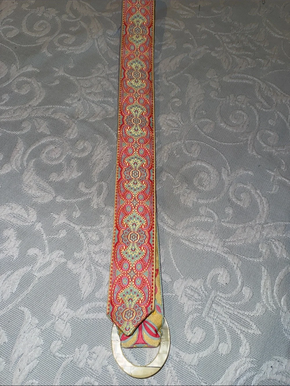 Embroidered Floral Jacquard Belt in Yellow and Pink Reversible